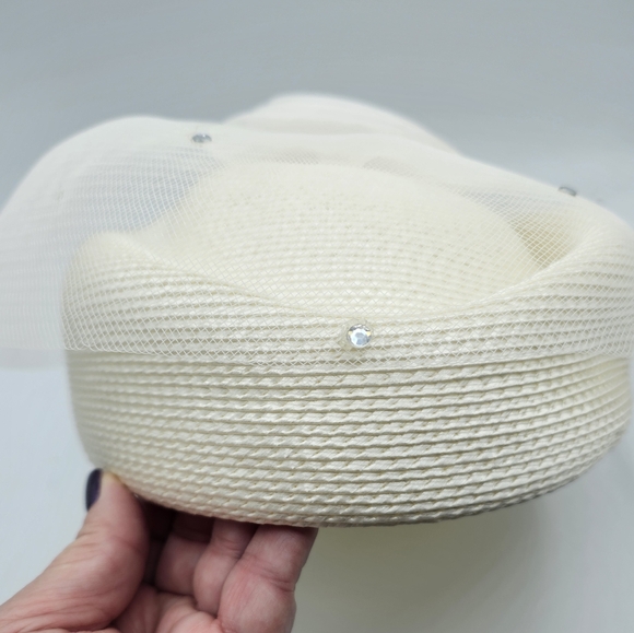 Vintage Pillbox Hat with Netting and Rhinestones - Picture 7 of 16